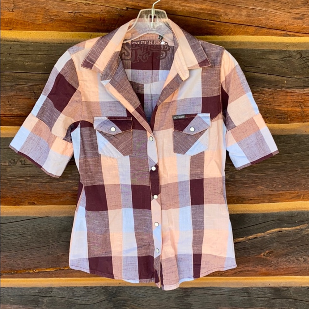 Southern Thread plaid snap short sleeve shirt